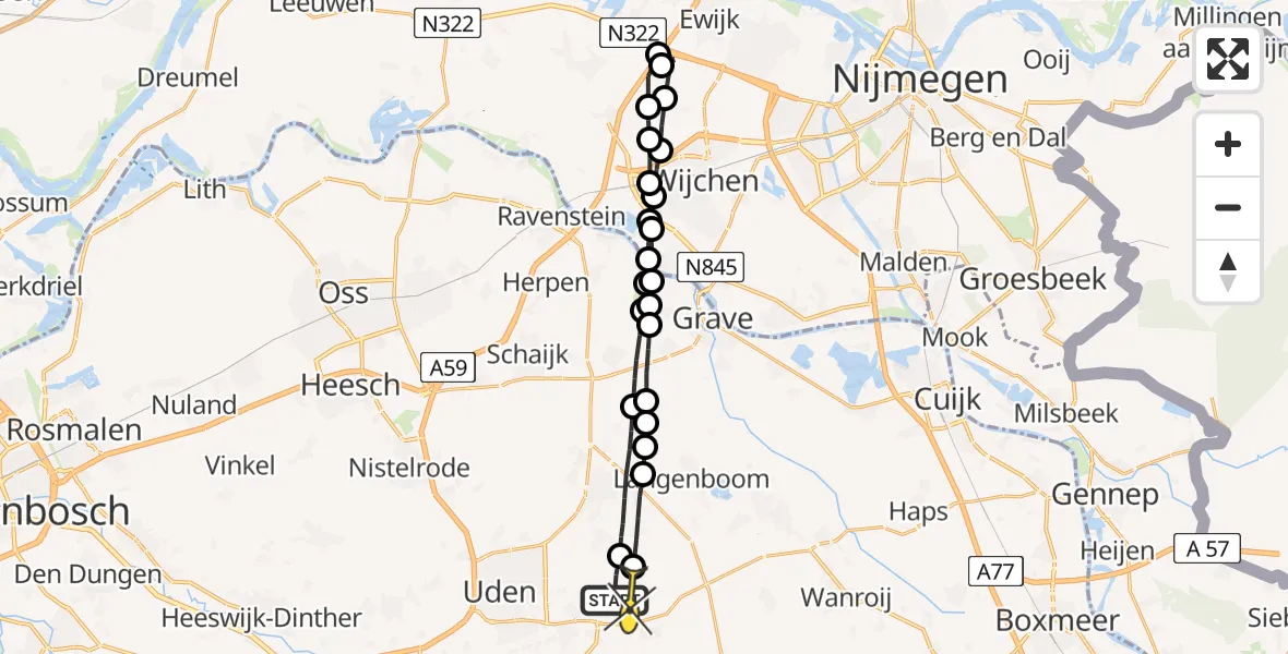 Routekaart van de vlucht: Lifeliner 3 naar Vliegbasis Volkel