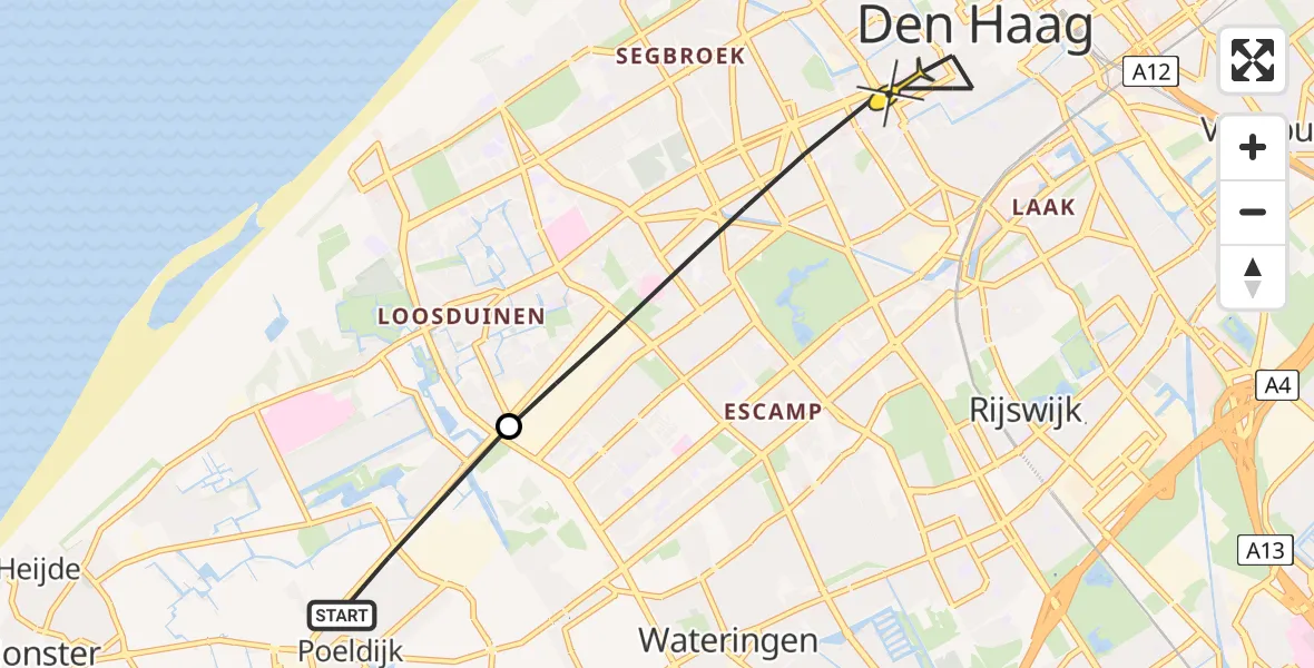 Routekaart van de vlucht: Lifeliner 1 naar Den Haag