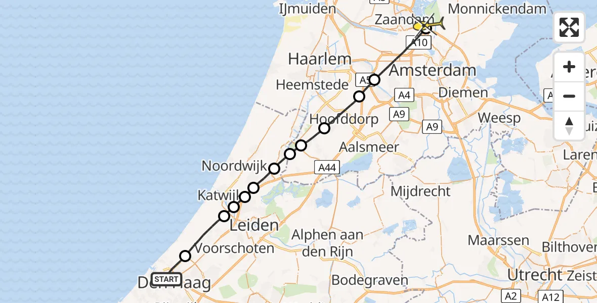 Routekaart van de vlucht: Lifeliner 1 naar Oostzaan