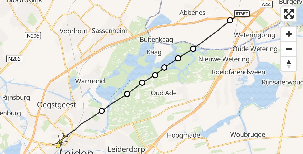 Routekaart van de vlucht: Lifeliner 2 naar Leiden