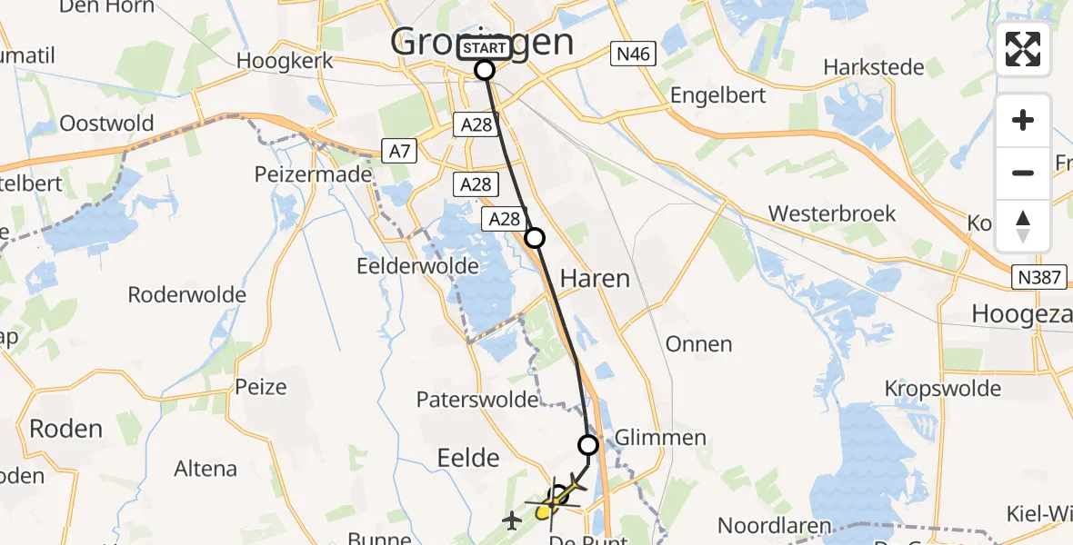 Routekaart van de vlucht: Lifeliner 4 naar Groningen Airport Eelde