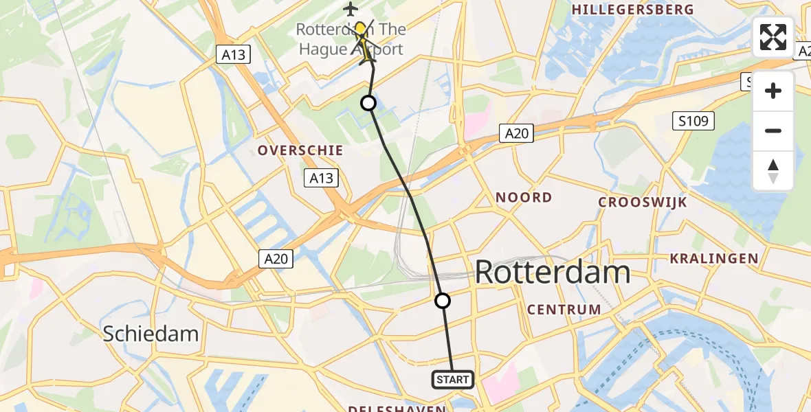 Routekaart van de vlucht: Lifeliner 2 naar Rotterdam The Hague Airport