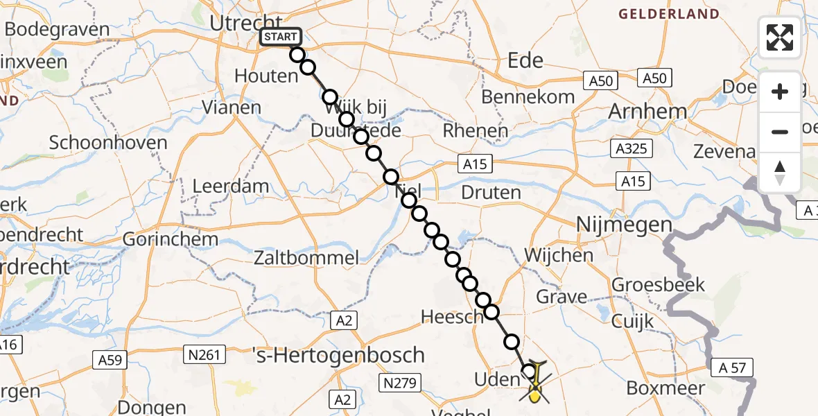 Routekaart van de vlucht: Lifeliner 3 naar Vliegbasis Volkel