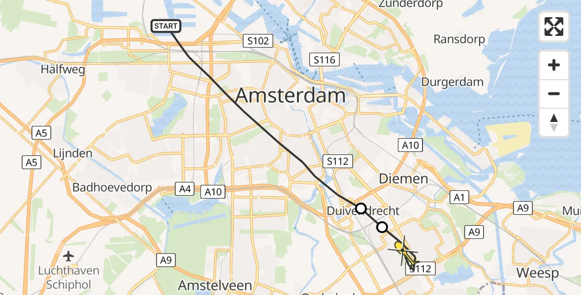 Routekaart van de vlucht: Lifeliner 1 naar Amsterdam