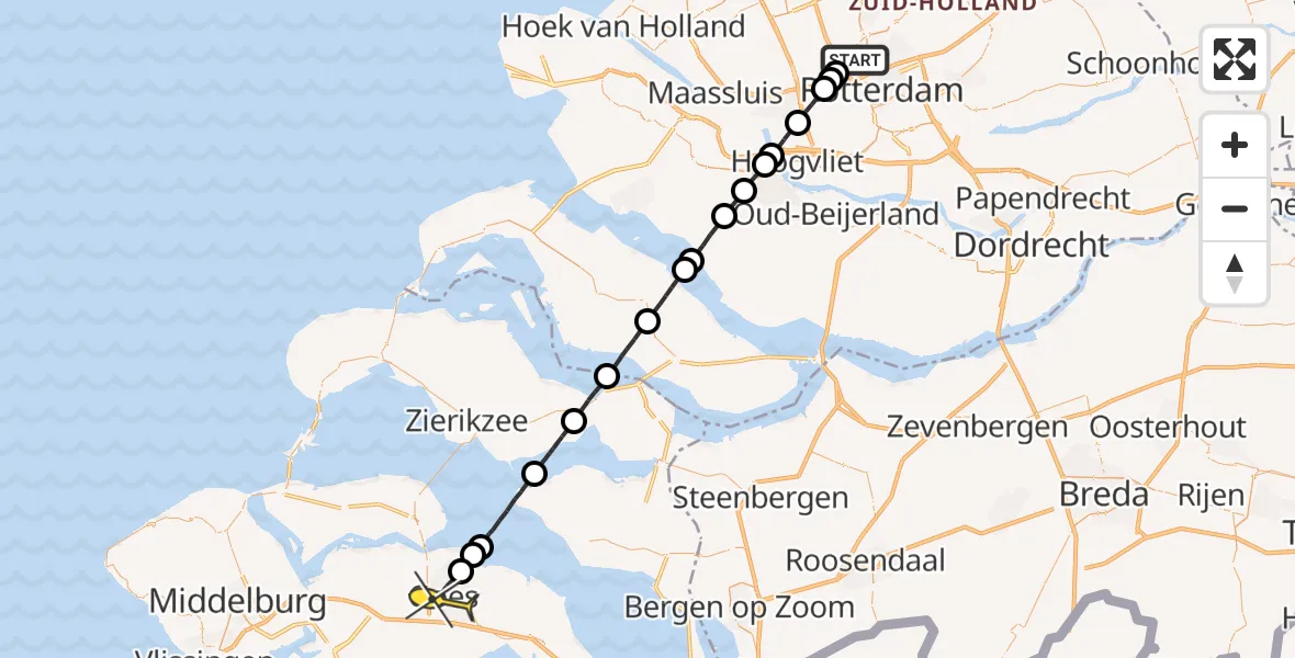 Routekaart van de vlucht: Lifeliner 2 naar Goes