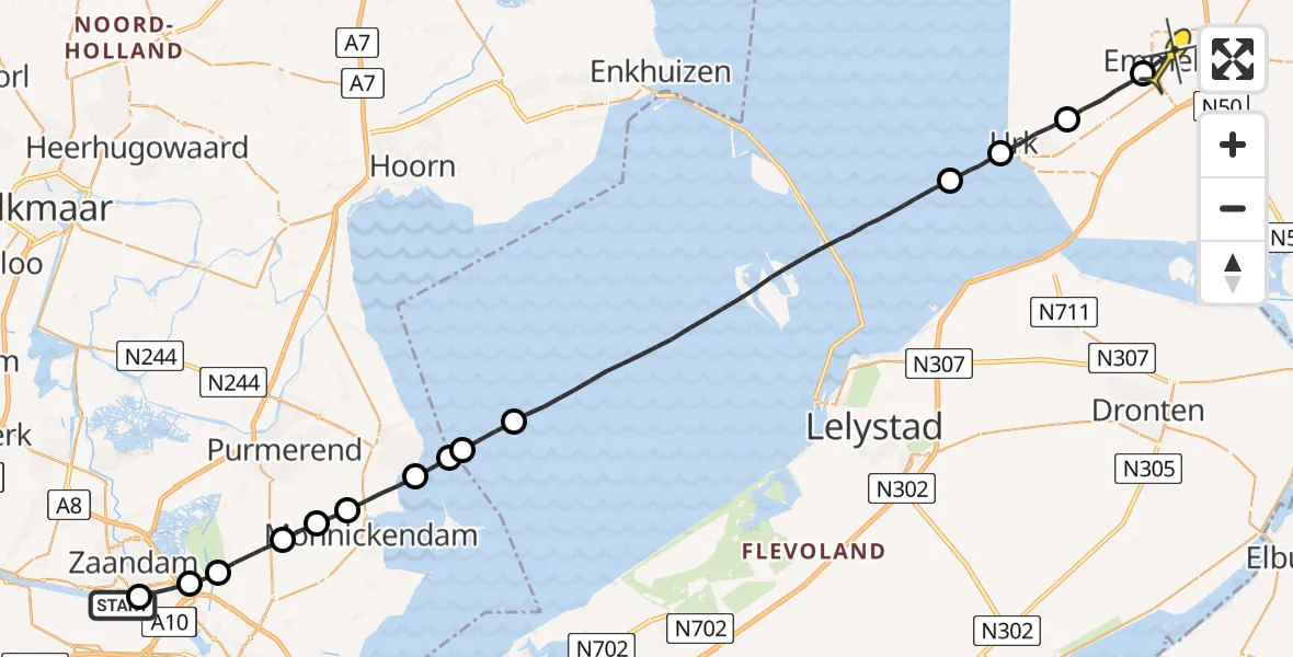 Routekaart van de vlucht: Lifeliner 1 naar Emmeloord