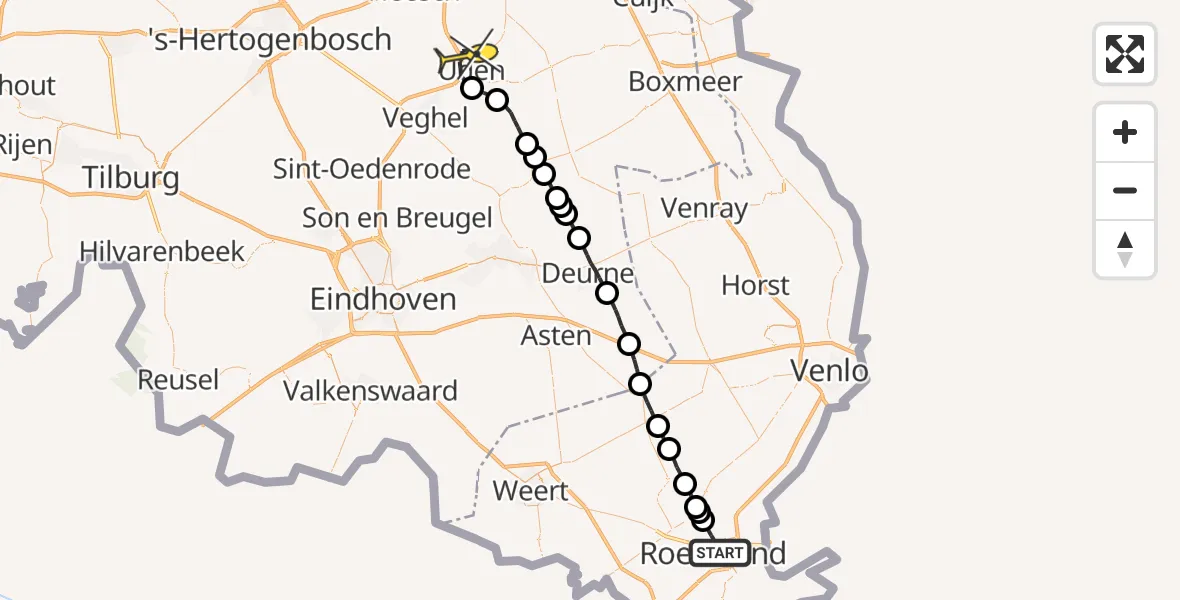 Routekaart van de vlucht: Lifeliner 3 naar Uden