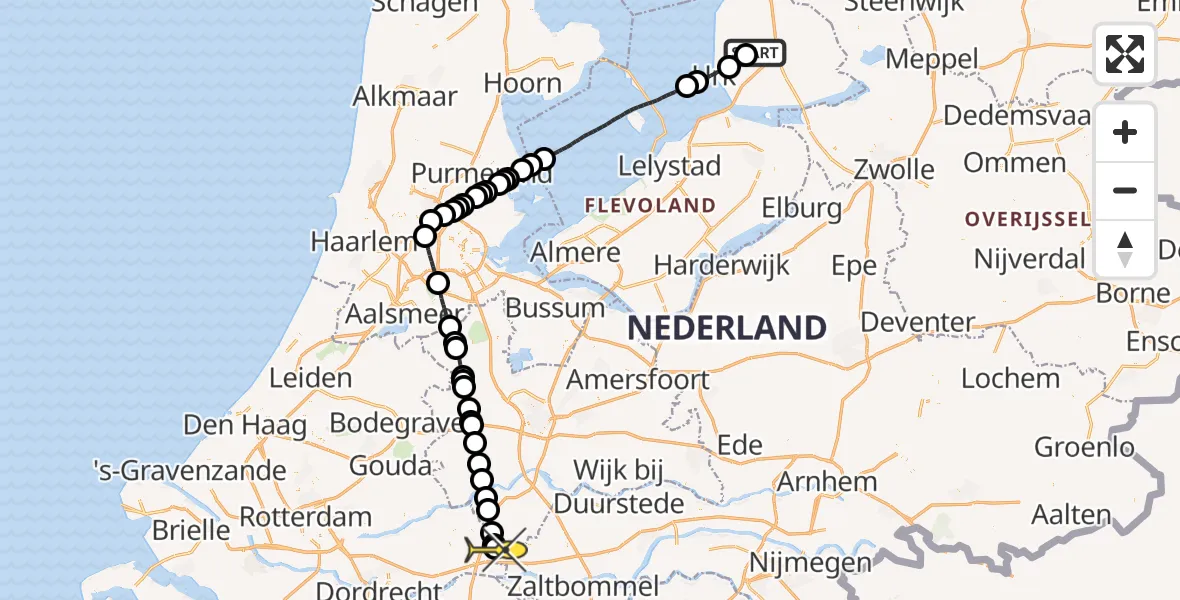 Routekaart van de vlucht: Lifeliner 1 naar Arkel