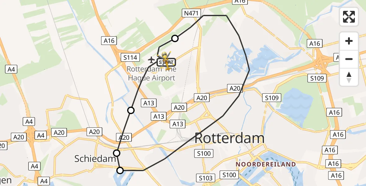 Vluchtroute Traumahelikopter Rotterdam The Hague Airport - Rotterdam The Hague Airport, 20 augustus 2023, 20:21