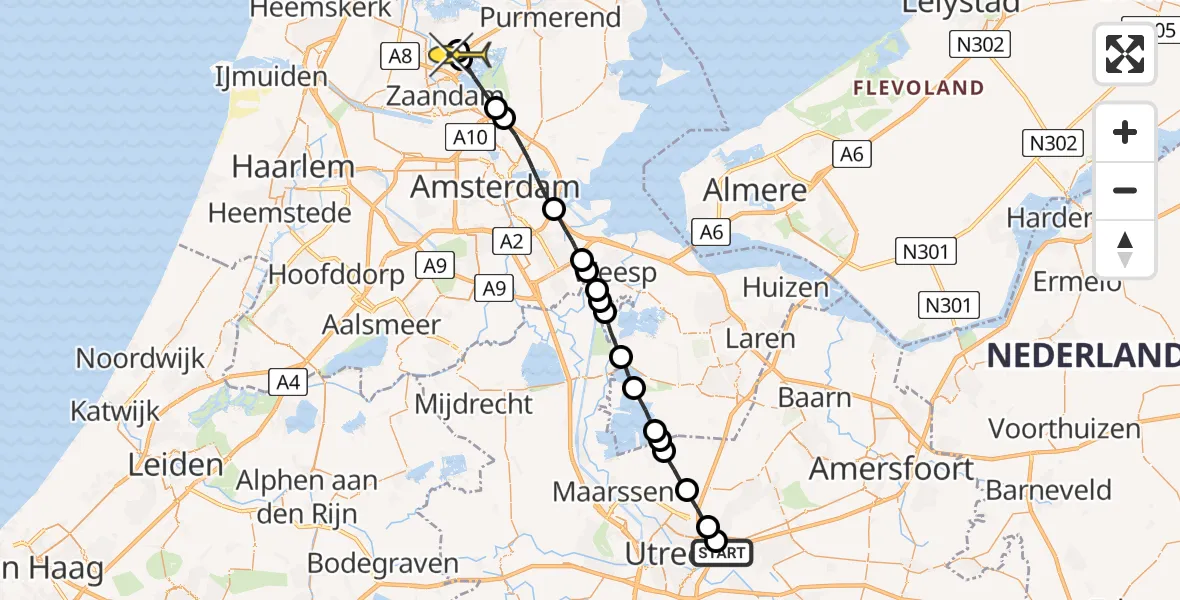 Routekaart van de vlucht: Lifeliner 1 naar Wijdewormer