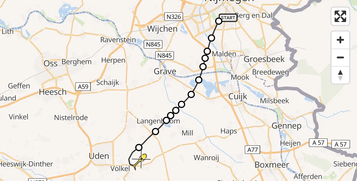 Routekaart van de vlucht: Lifeliner 3 naar Vliegbasis Volkel