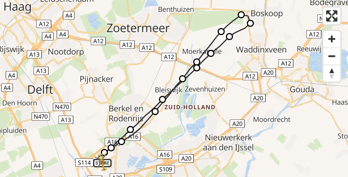 Vluchtroute Traumahelikopter Rotterdam The Hague Airport - Rotterdam The Hague Airport, 20 augustus 2023, 21:25