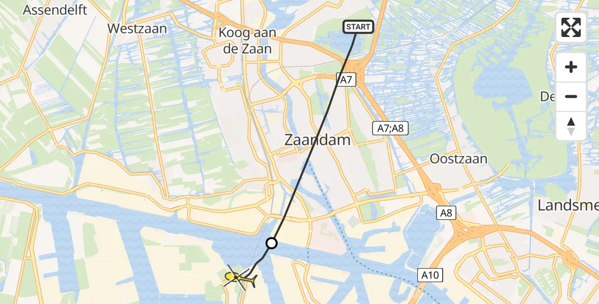 Routekaart van de vlucht: Lifeliner 1 naar Amsterdam Heliport