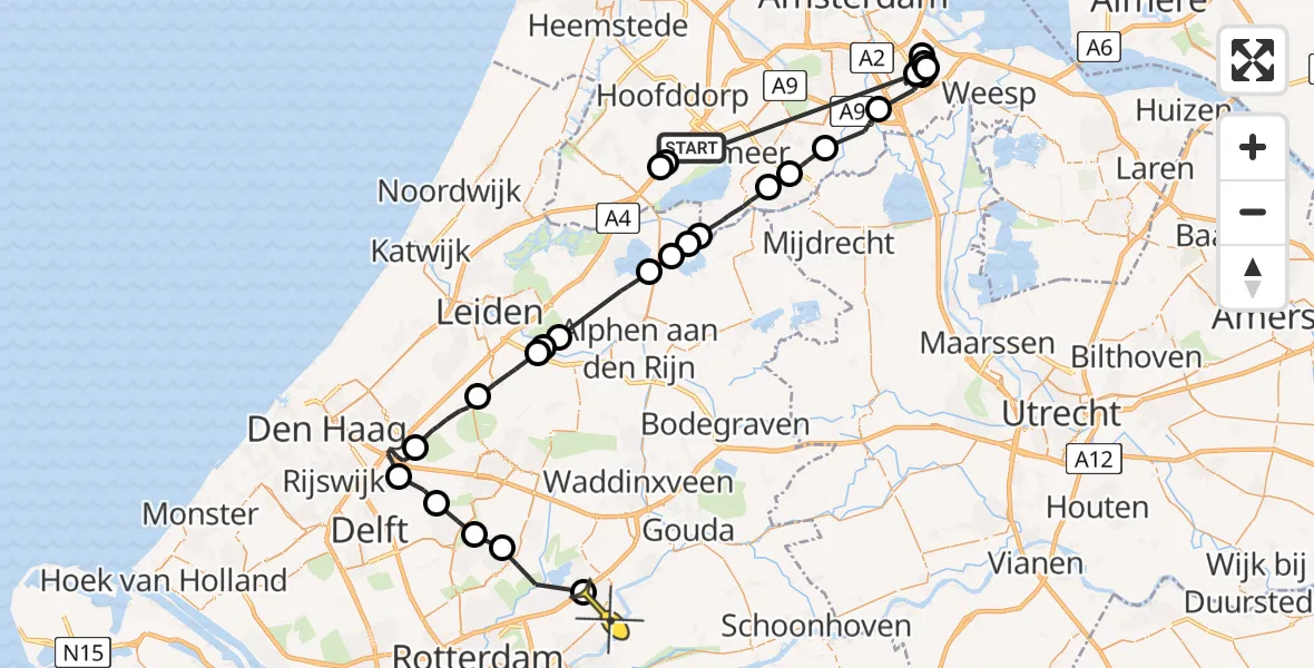 Routekaart van de vlucht: Politieheli naar Nieuwerkerk aan den IJssel