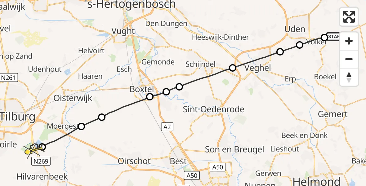 Routekaart van de vlucht: Lifeliner 3 naar Hilvarenbeek