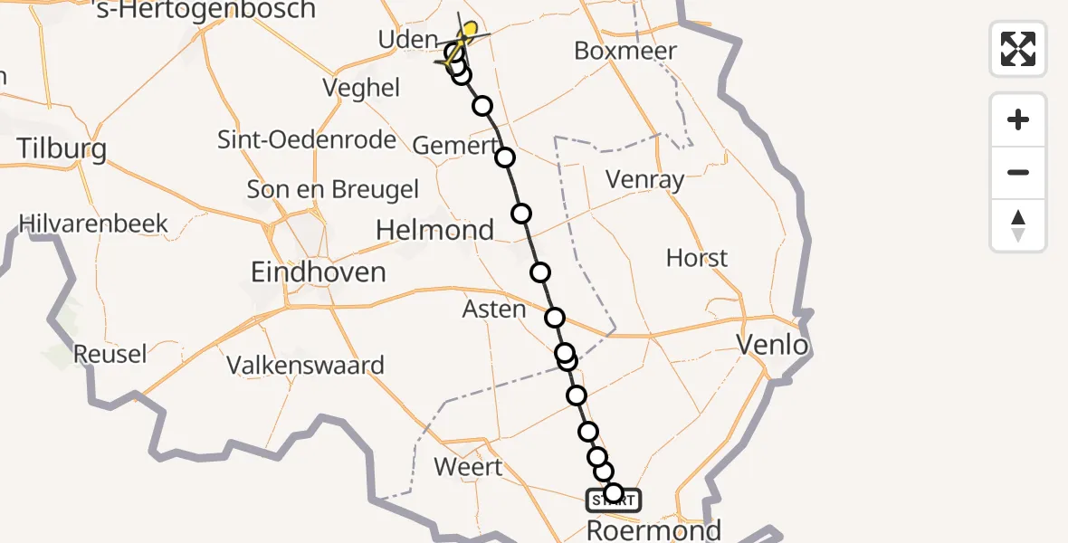 Routekaart van de vlucht: Lifeliner 3 naar Vliegbasis Volkel