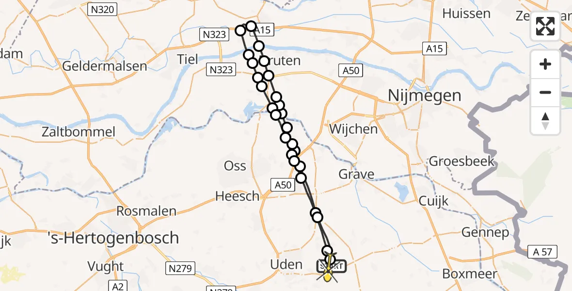 Routekaart van de vlucht: Lifeliner 3 naar Vliegbasis Volkel