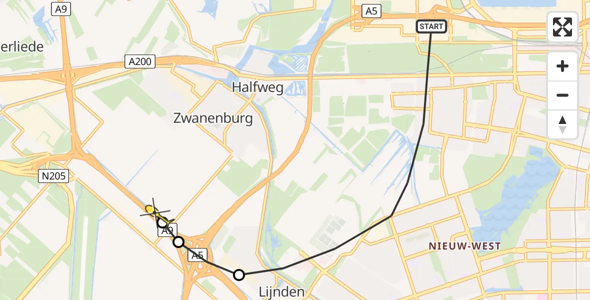 Routekaart van de vlucht: Lifeliner 1 naar Zwanenburg