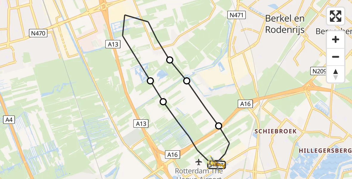 Vluchtroute Traumahelikopter Rotterdam The Hague Airport - Rotterdam The Hague Airport, 21 augustus 2023, 07:28
