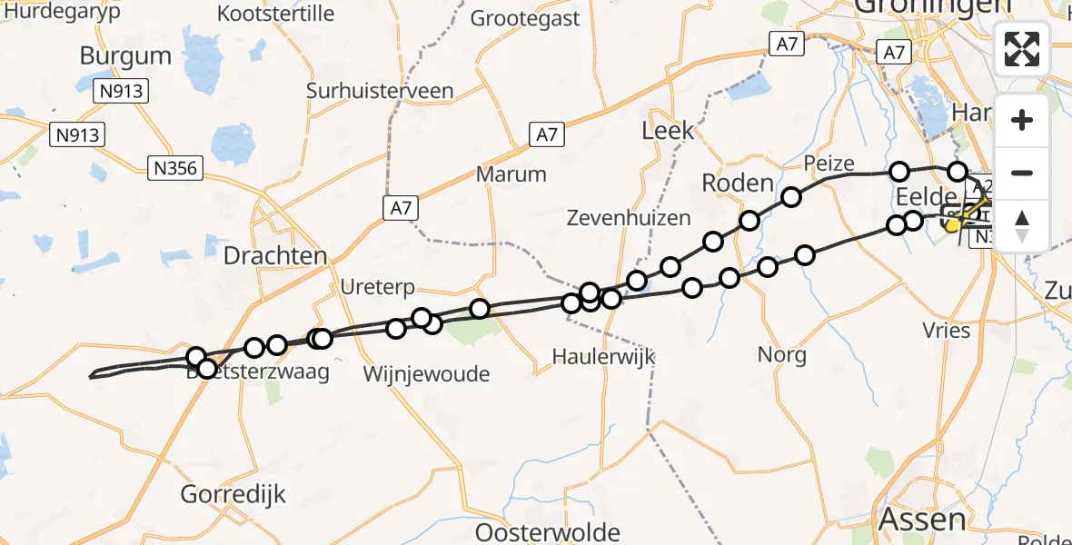 Routekaart van de vlucht: Lifeliner 4 naar Groningen Airport Eelde