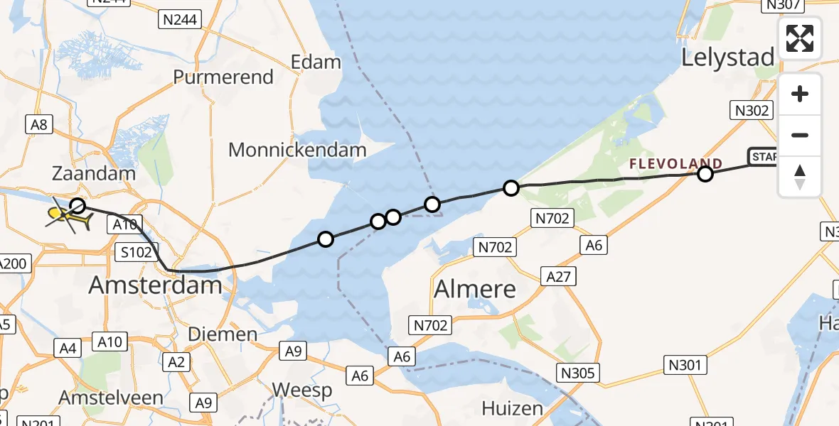 Routekaart van de vlucht: Lifeliner 1 naar Amsterdam Heliport