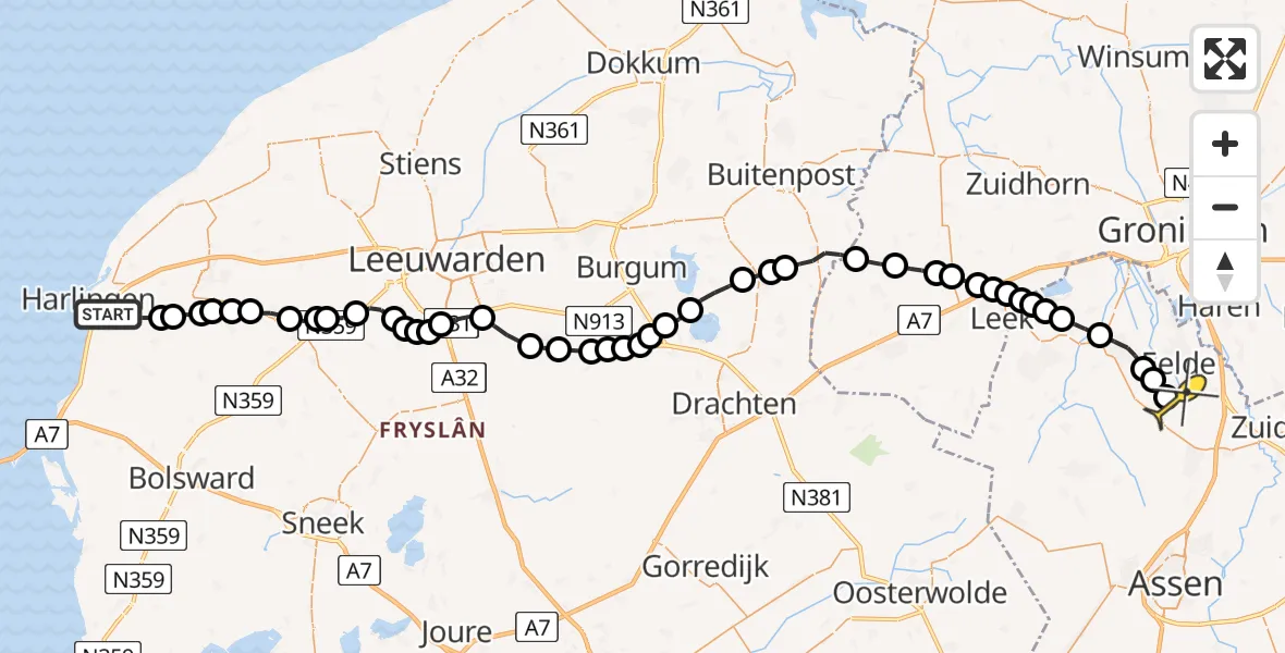 Routekaart van de vlucht: Lifeliner 4 naar Groningen Airport Eelde