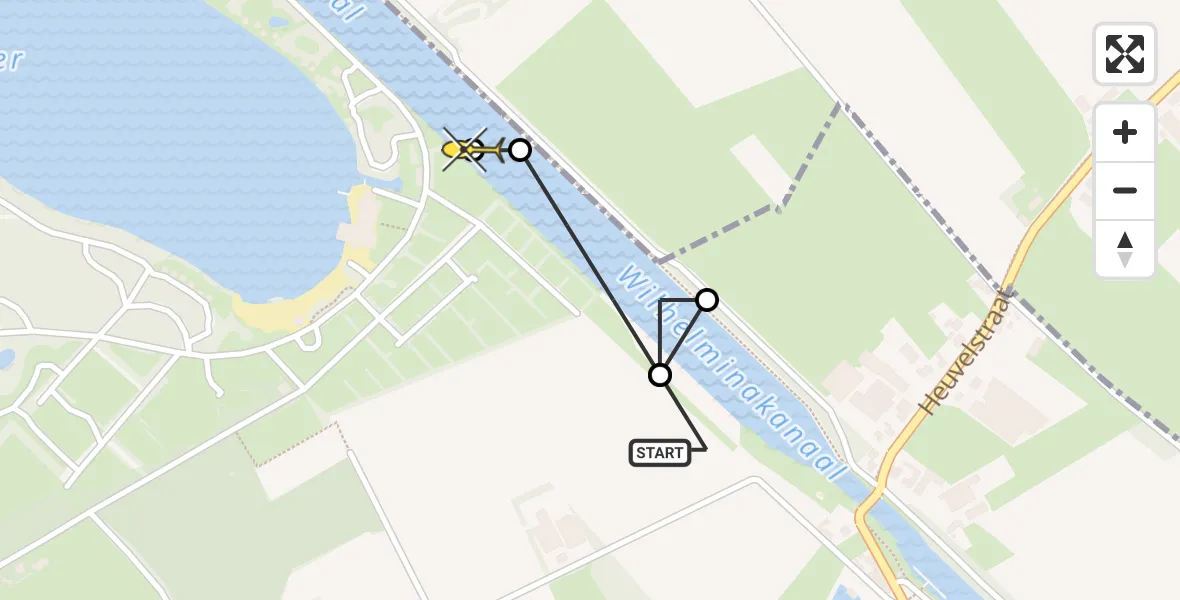 Routekaart van de vlucht: Politiehelikopter naar Hilvarenbeek