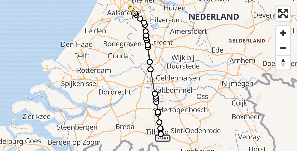 Routekaart van de vlucht: Politiehelikopter naar Amstelveen