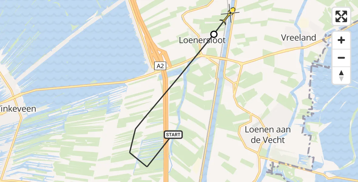 Routekaart van de vlucht: Politieheli naar Loenen aan de Vecht