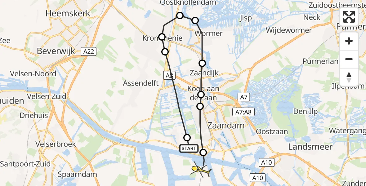 Routekaart van de vlucht: Lifeliner 1 naar Amsterdam Heliport