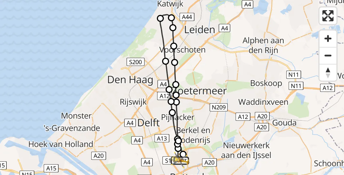 Vluchtroute Traumahelikopter Rotterdam The Hague Airport - Rotterdam The Hague Airport, 21 augustus 2023, 13:02