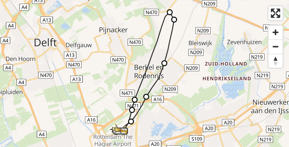 Vluchtroute Traumahelikopter Rotterdam The Hague Airport - Rotterdam The Hague Airport, 21 augustus 2023, 13:18