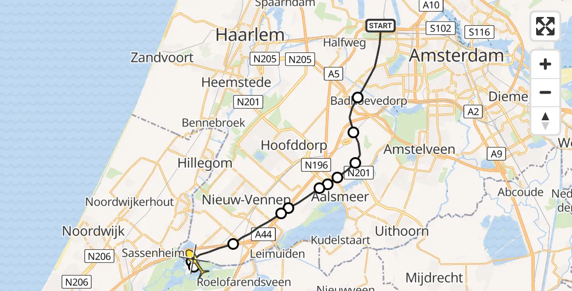 Routekaart van de vlucht: Lifeliner 1 naar Buitenkaag