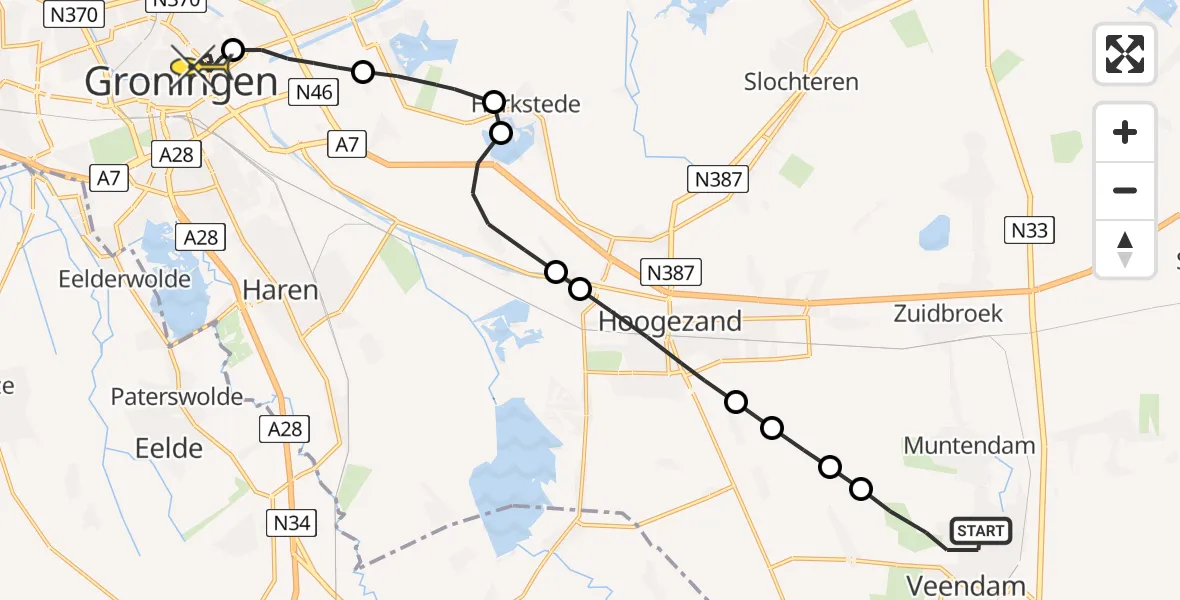 Routekaart van de vlucht: Lifeliner 4 naar Universitair Medisch Centrum Groningen