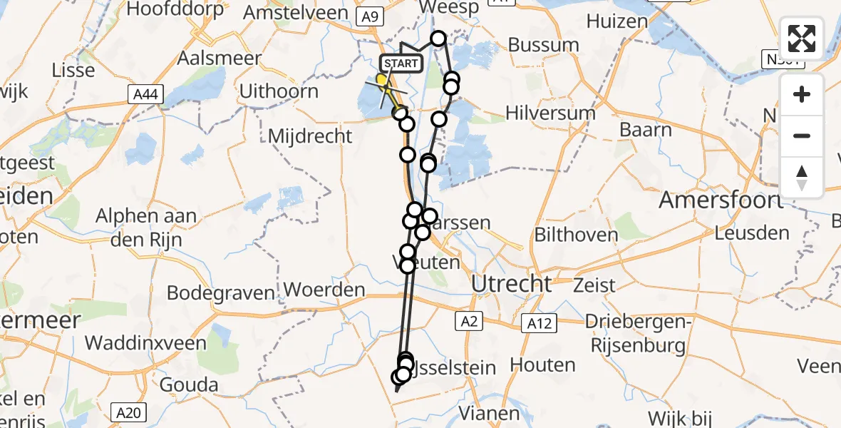 Routekaart van de vlucht: Politieheli naar Vinkeveen