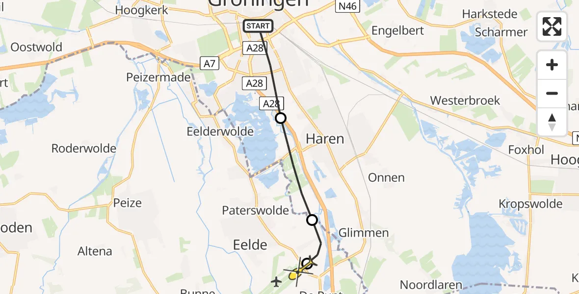 Routekaart van de vlucht: Lifeliner 4 naar Groningen Airport Eelde