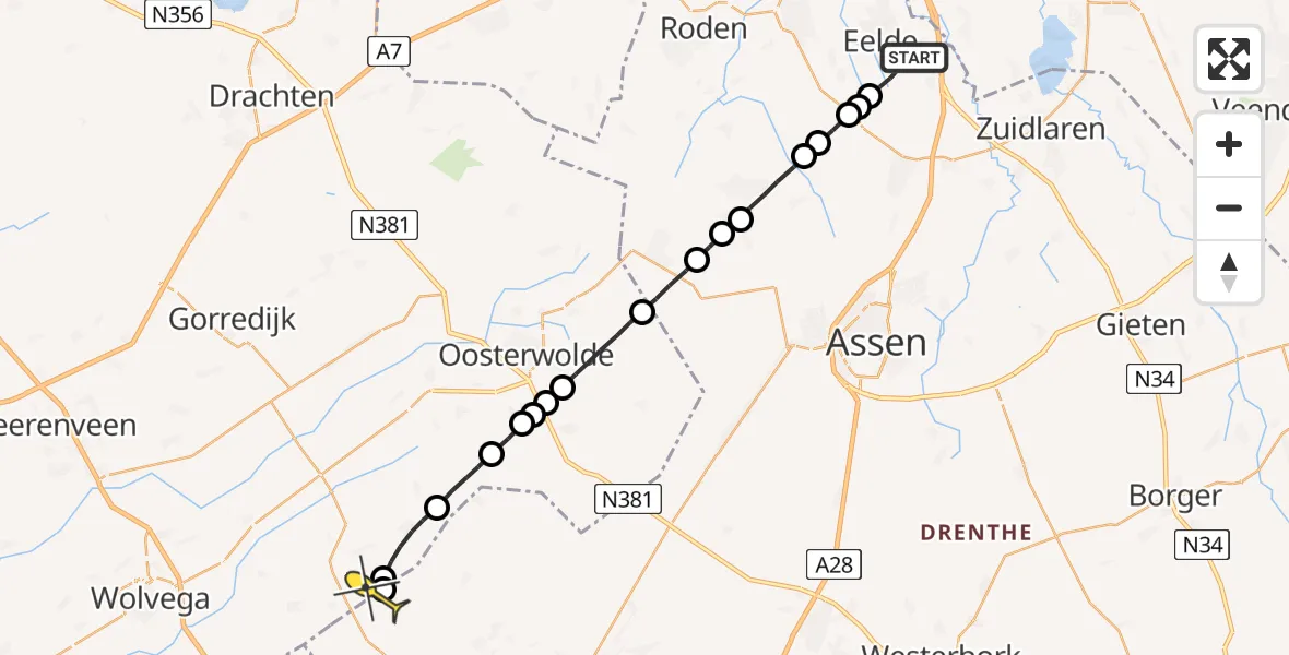 Routekaart van de vlucht: Lifeliner 4 naar Vledderveen