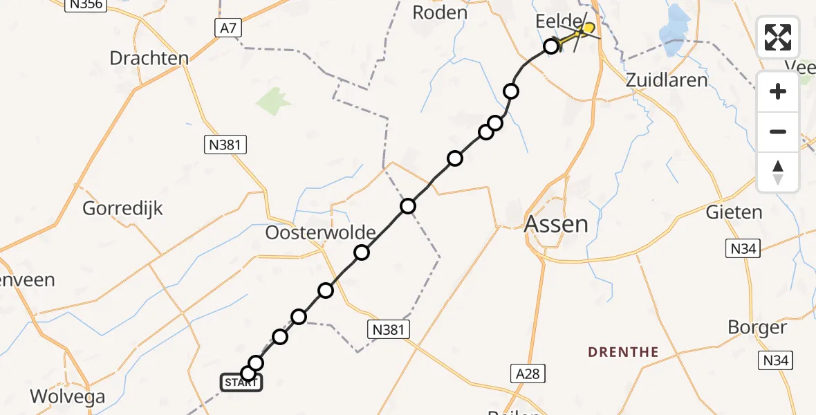 Routekaart van de vlucht: Lifeliner 4 naar Groningen Airport Eelde