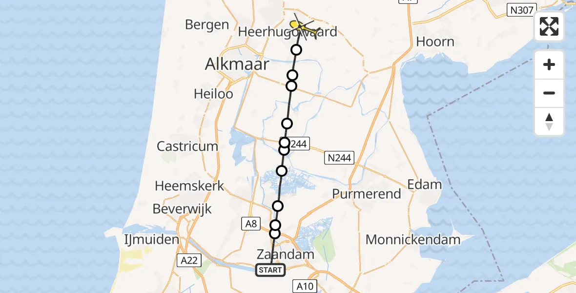 Routekaart van de vlucht: Lifeliner 1 naar Heerhugowaard