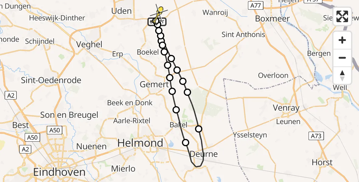 Routekaart van de vlucht: Lifeliner 3 naar Vliegbasis Volkel