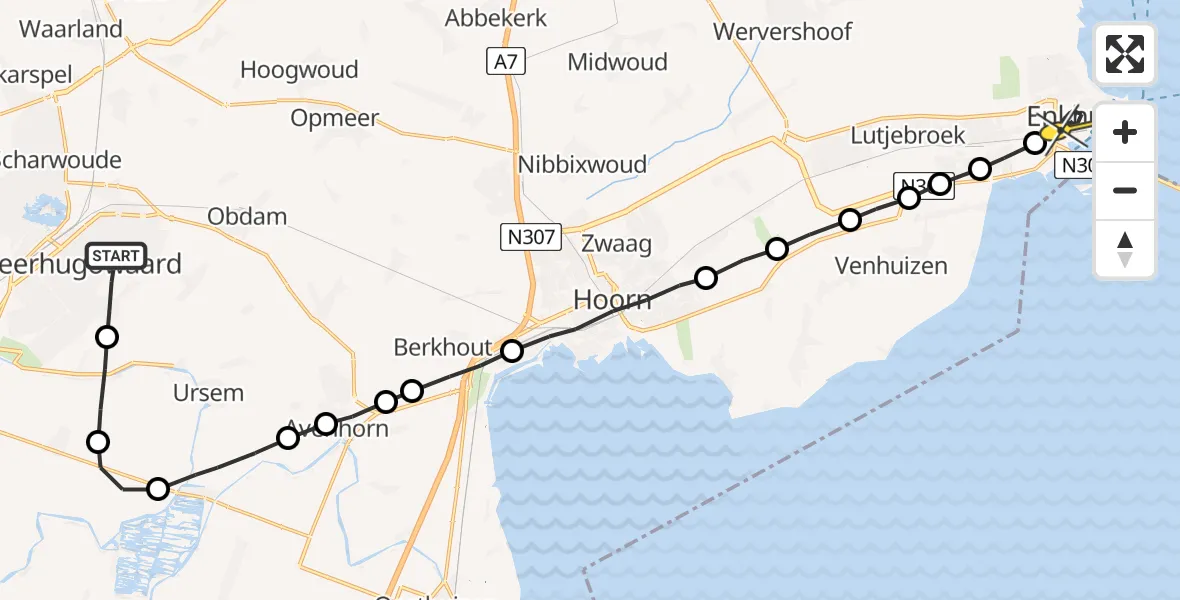 Routekaart van de vlucht: Lifeliner 1 naar Enkhuizen