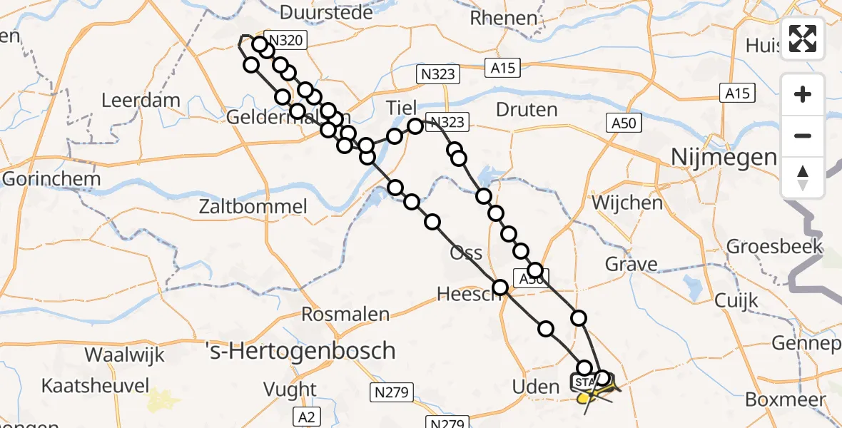 Routekaart van de vlucht: Lifeliner 3 naar Vliegbasis Volkel