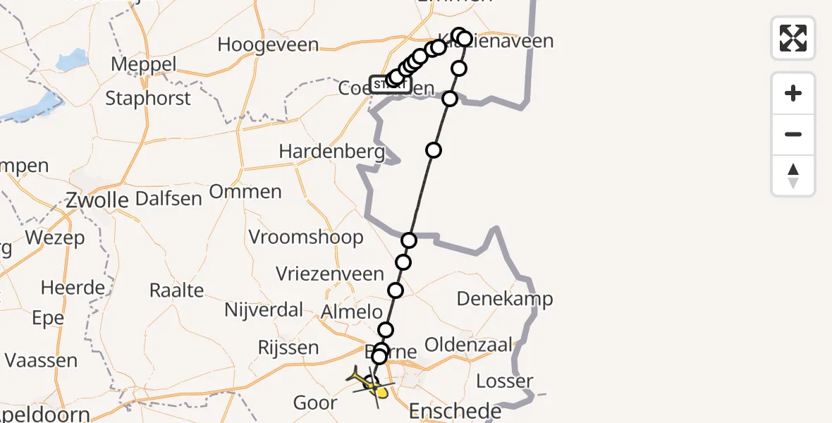 Routekaart van de vlucht: Lifeliner 4 naar Delden