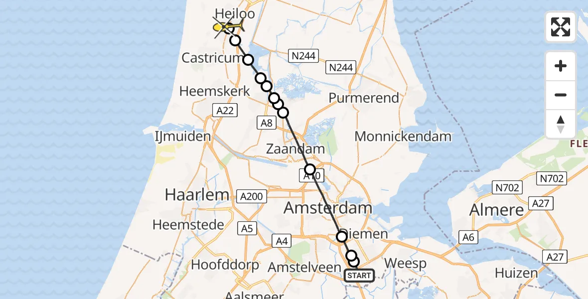 Routekaart van de vlucht: Lifeliner 1 naar Heiloo