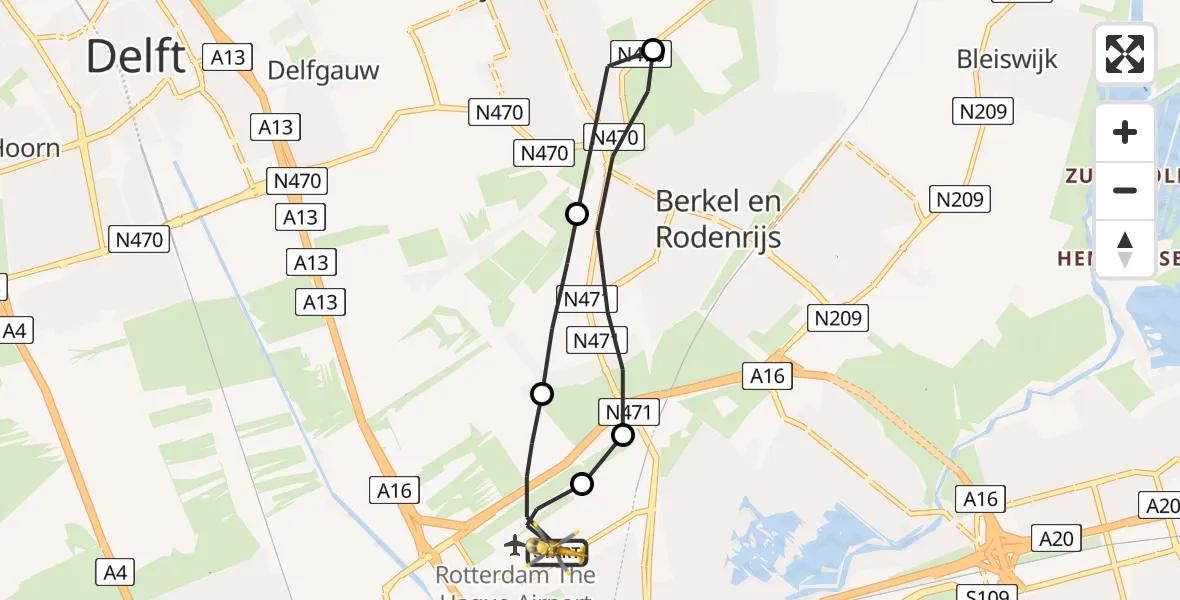 Vluchtroute Traumahelikopter Rotterdam The Hague Airport - Rotterdam The Hague Airport, 21 augustus 2023, 20:02