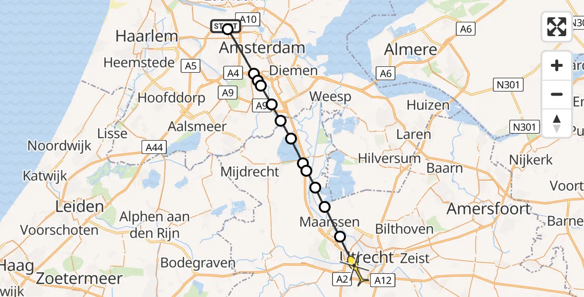 Routekaart van de vlucht: Lifeliner 1 naar Utrecht