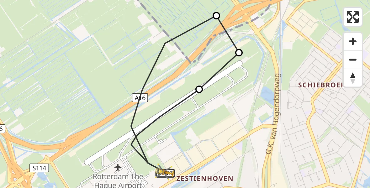 Vluchtroute Traumahelikopter Rotterdam The Hague Airport - Rotterdam The Hague Airport, 21 augustus 2023, 22:53