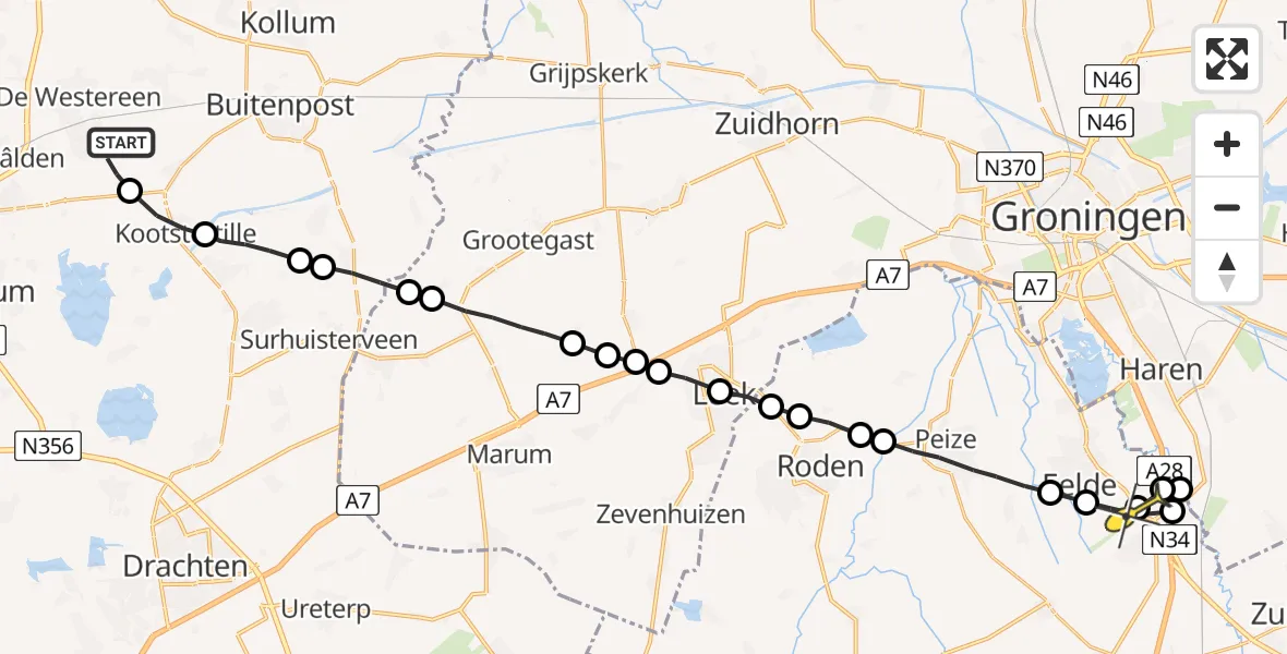 Routekaart van de vlucht: Lifeliner 4 naar Groningen Airport Eelde