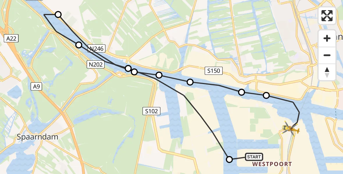 Vluchtroute Traumahelikopter Amsterdam Heliport - Amsterdam Heliport, 22 augustus 2023, 05:05