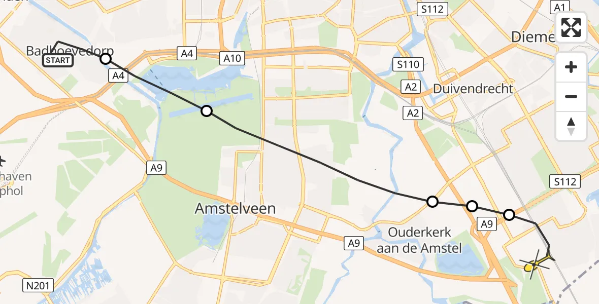 Routekaart van de vlucht: Lifeliner 1 naar Academisch Medisch Centrum (AMC)